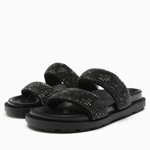 Zara Rhinestone Flat Sandals Size 10 - Picture 2 of 7